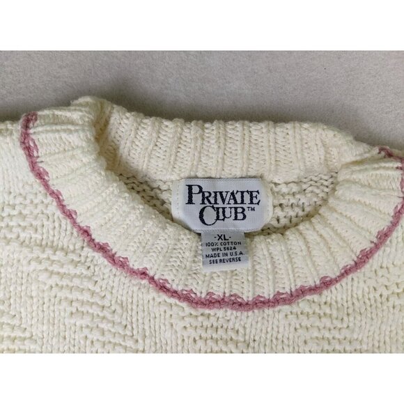 Private Club Vintage Men's Sweater White Striped Crew Neck Pullover Size XL - Picture 8 of 12